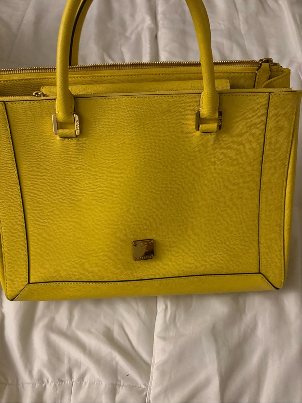 MCM approximately-neon Yellow color like Structured Satchel with Top Handles